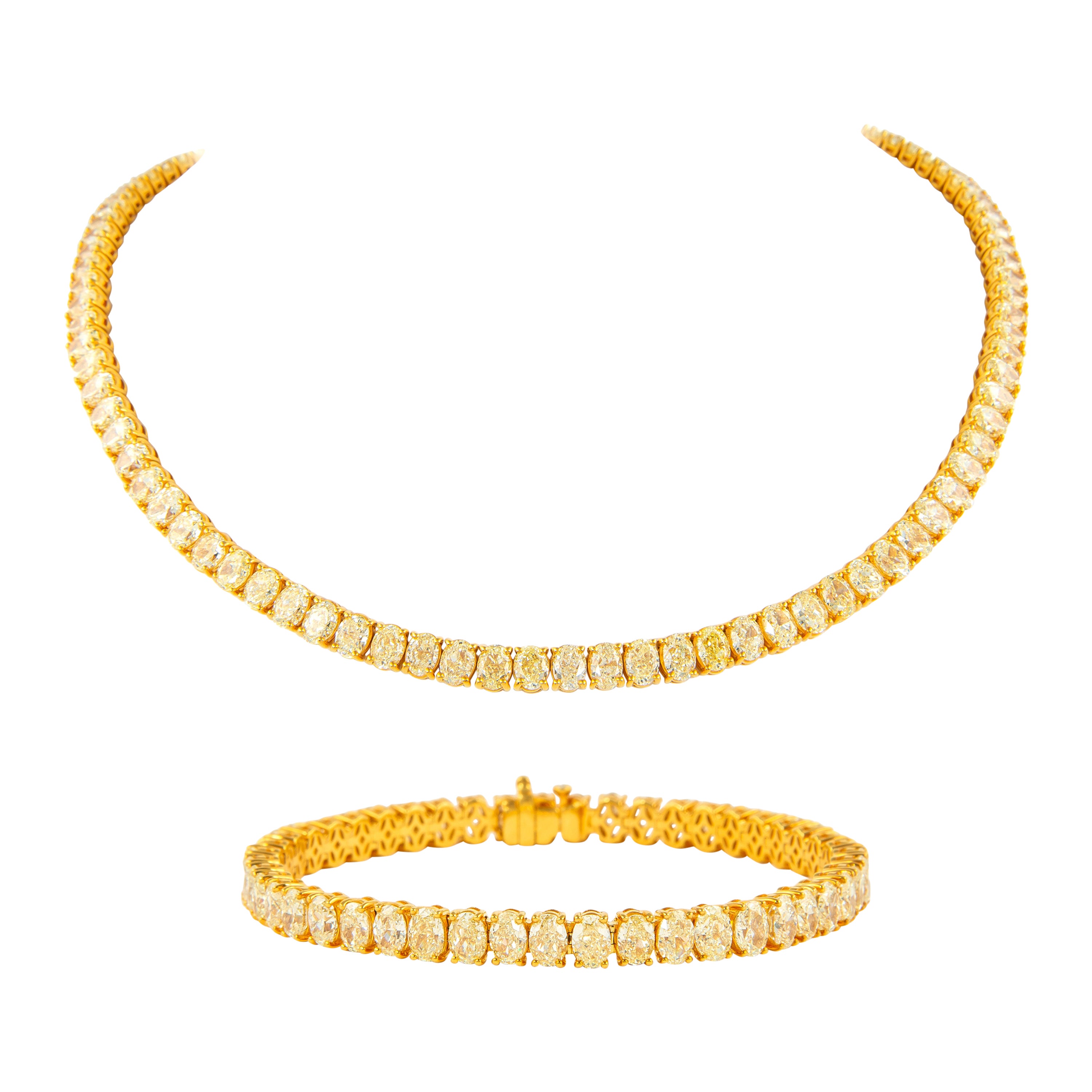 Alexander 61.70ct Oval Fancy Yellow Diamond Tennis Necklace and