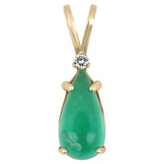 4.90tcw Natural Emerald Cabochon Pear & Diamond Accent Pendant Gold 14K