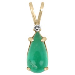 4.90tcw Natural Emerald Cabochon Pear & Diamond Accent Pendant Gold 14K 