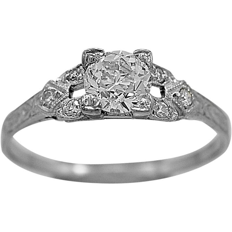 Art Deco .52 Carat Diamond Platinum Engagement Ring For Sale