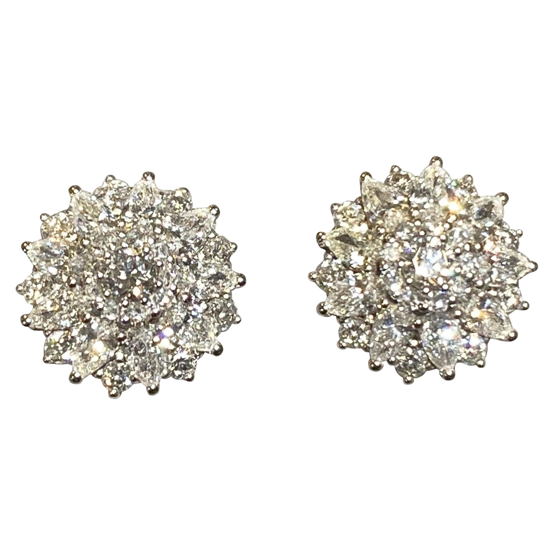 Eostre Flower Motif Diamond Earrings in 18k White Gold For Sale