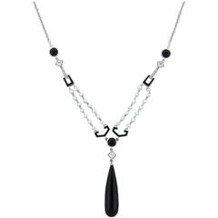 Ivanka Trump Onyx Diamond Gold Drop Pendant Necklace