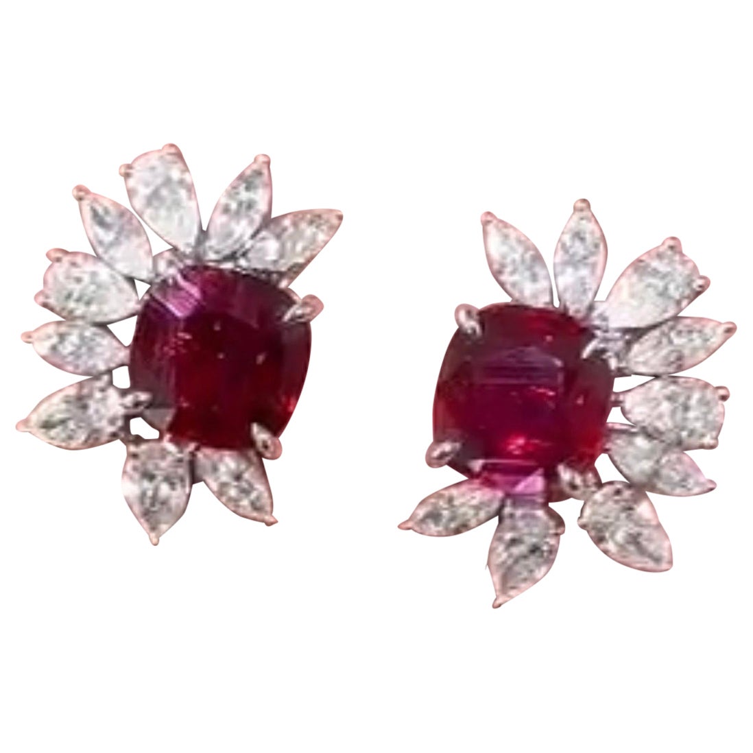 Certified 4.06 Carat Natural Ruby and Diamond Studs