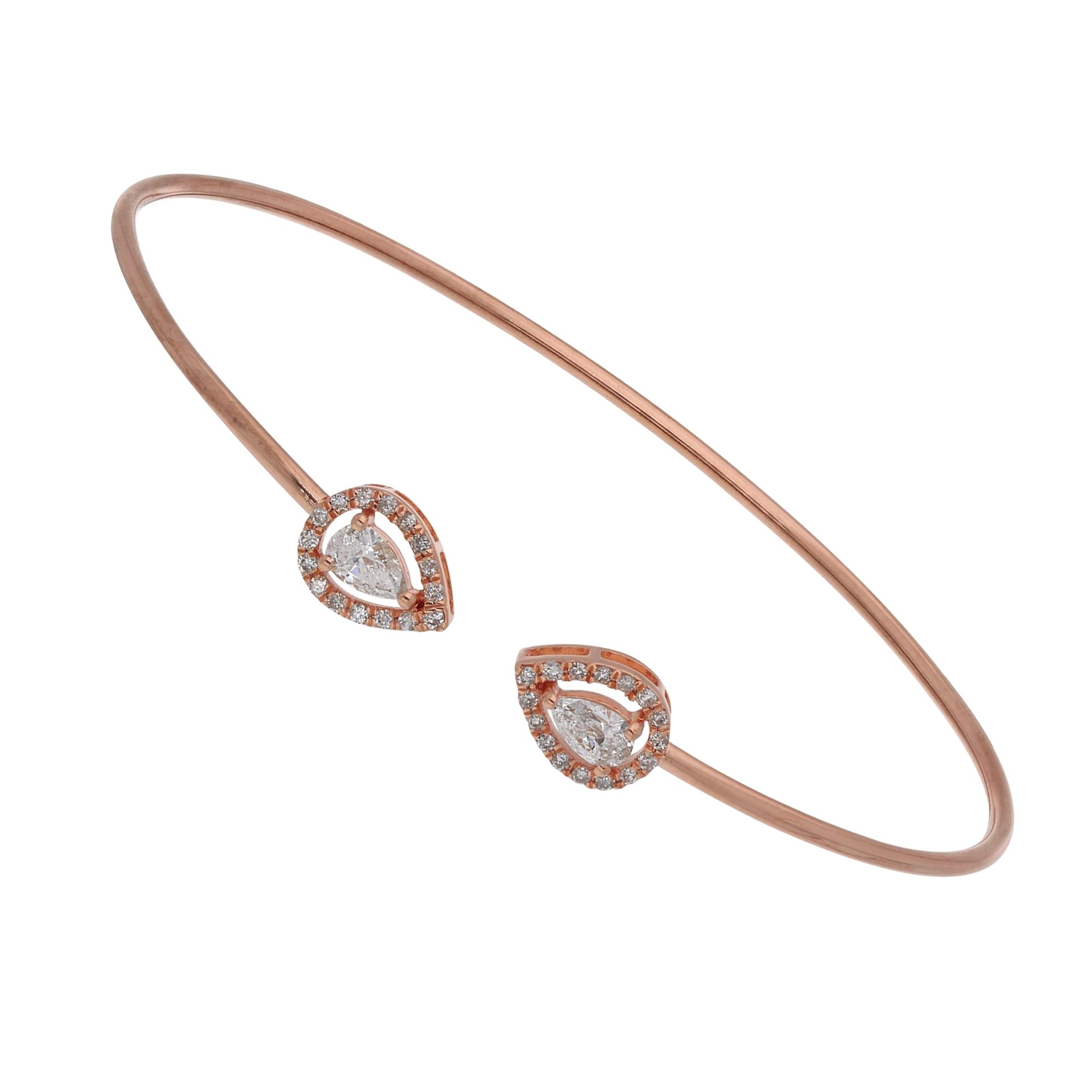 SI Clarity HI Color Pear Round Diamond Cuff Bangle Bracelet 18 Karat Rose Gold