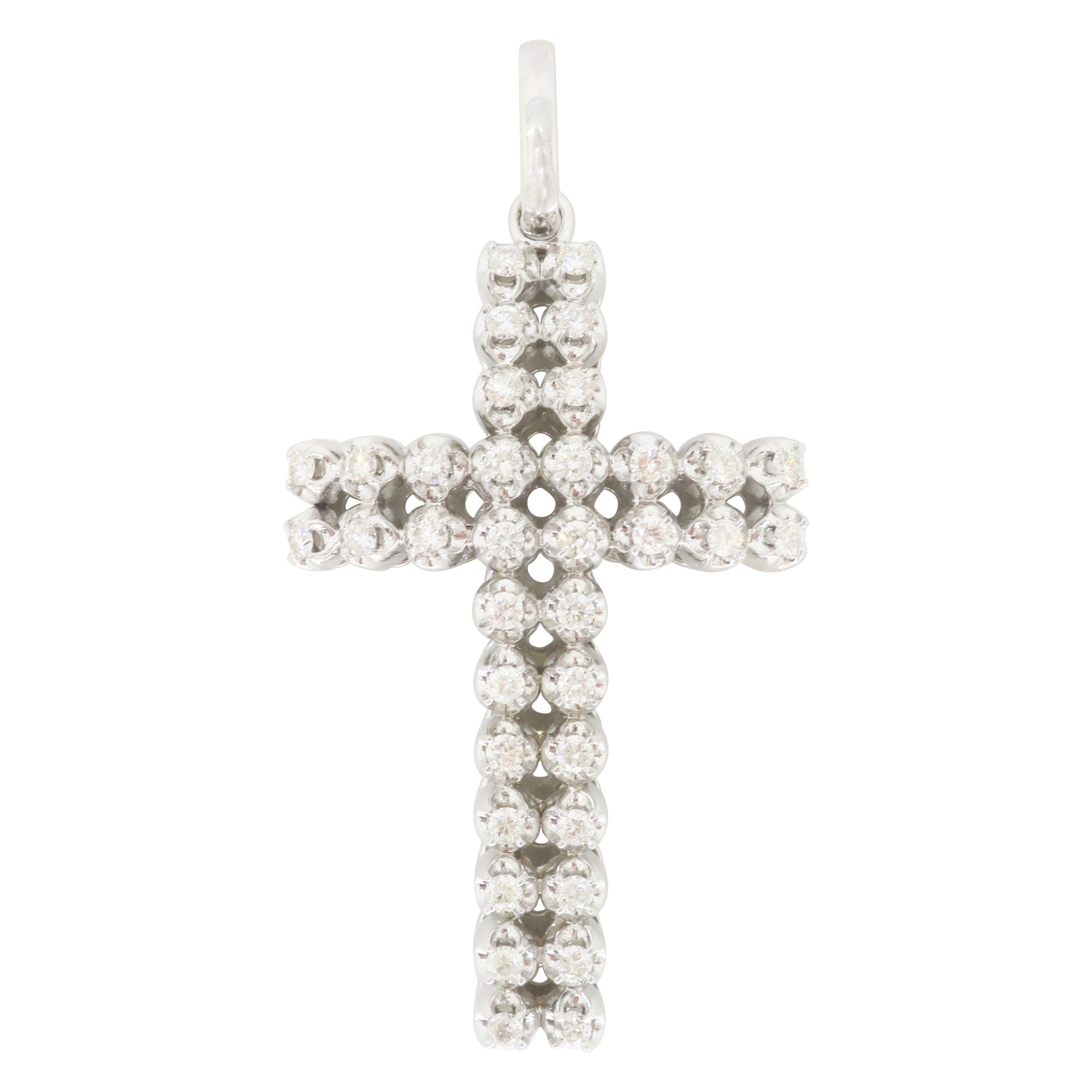 Large 3.80CTW Diamond Cross Pendant made in 14k White Gold  For Sale