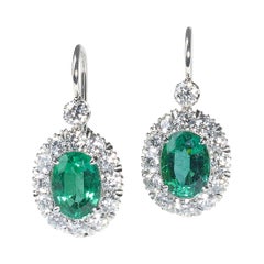 Emerald, Diamond and Platinum Cluster Earrings