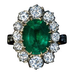 Vintage French Emerald Diamond Cluster Ring
