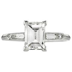 Antique 1930s Art Deco 1.42 Carat GIA Cert Step Cut Diamond Platinum Engagement Ring