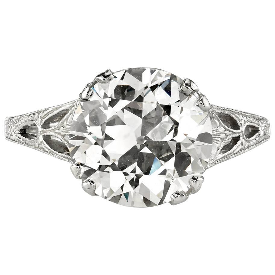 3.55 Carat Old European Cut Diamond Platinum Engagement Ring. 