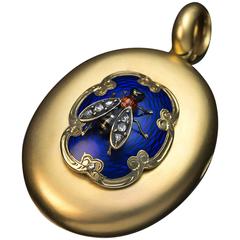Antique Victorian Enamel Diamond Gold Novelty Locket Pendant 1