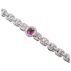 Art Deco Cabochon Tourmaline Diamond Platinum Bracelet 