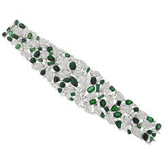 Wide Green Tourmaline Diamond Gold Bracelet