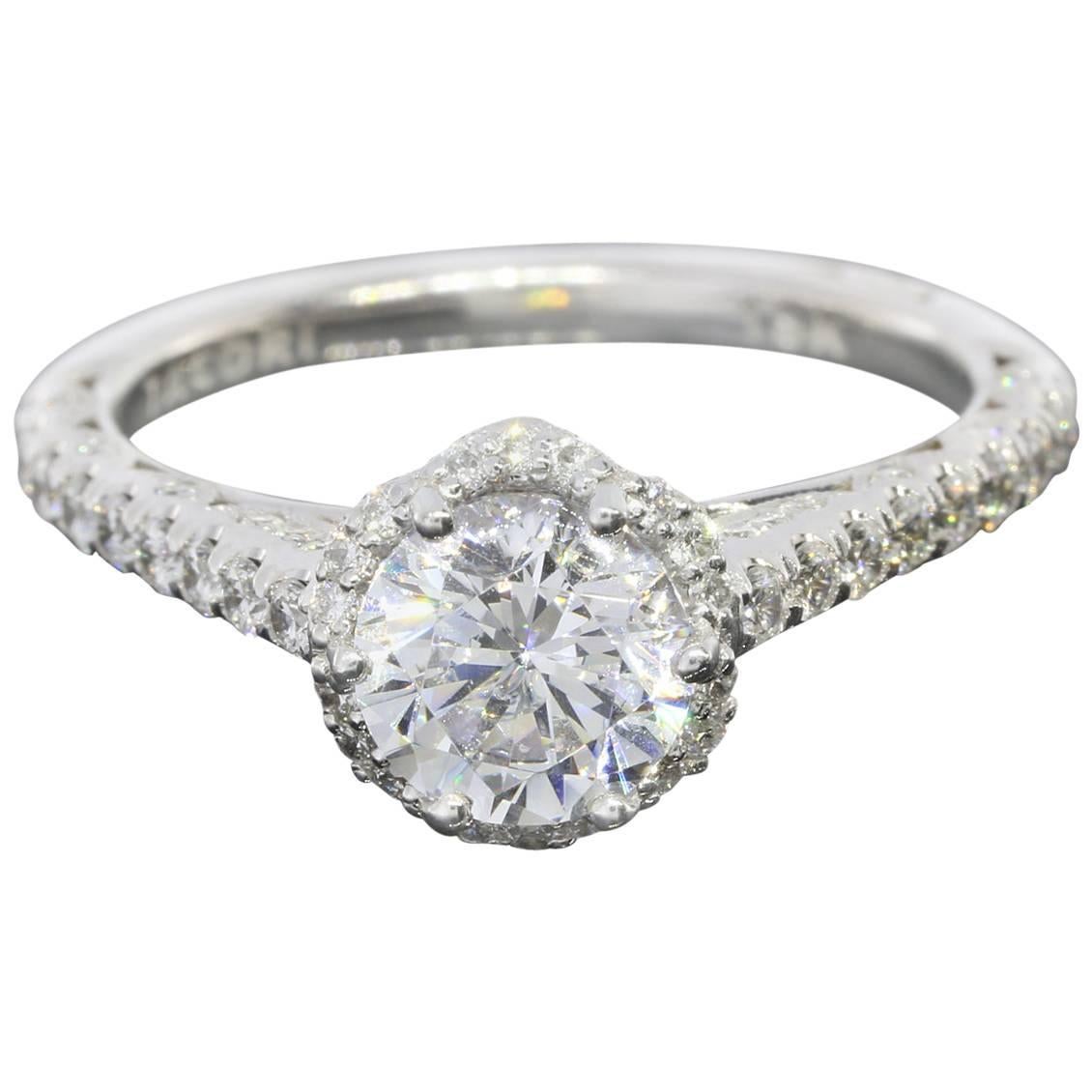 Tacori .49 Carats Diamonds Gold Halo Petite Crescent Engagement Ring
