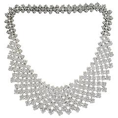 20 Carats Diamonds Gold Bib Collar Flower Necklace 