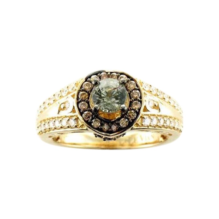 Le Vian Bridal Ring Featuring Green Sapphire Chocolate Diamonds, Vanilla Diamond For Sale