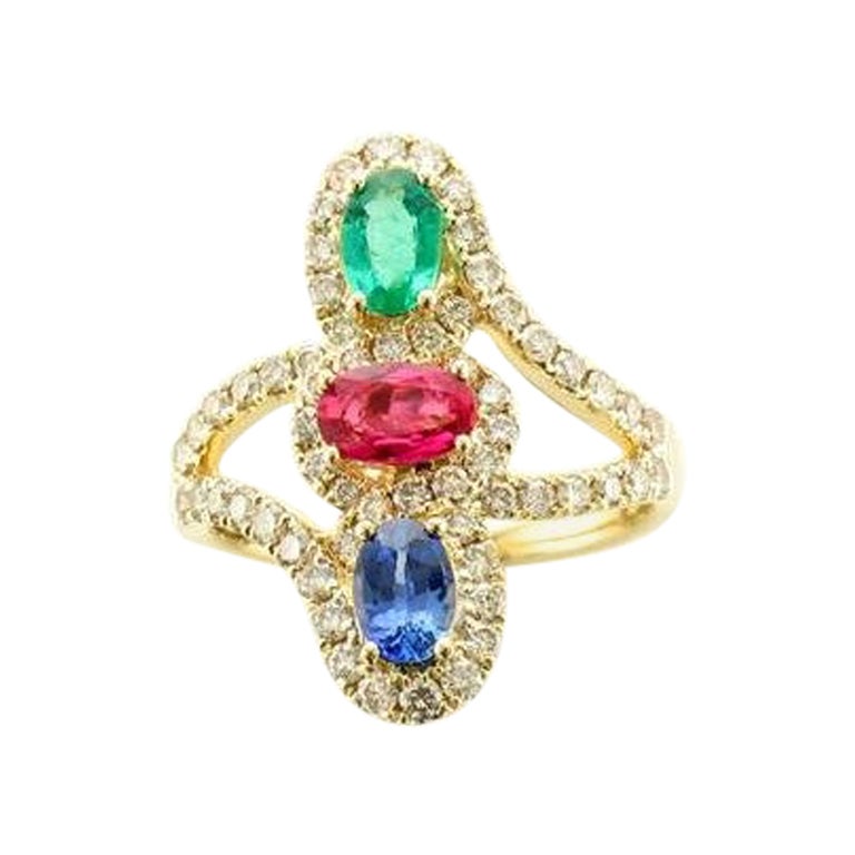 Le Vian Ring Featuring Passion Ruby, Blueberry Sapphire, COSTA Smeralda Emerald For Sale