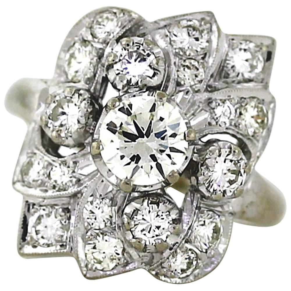 1950s Diamond Gold Flower Cluster Ring