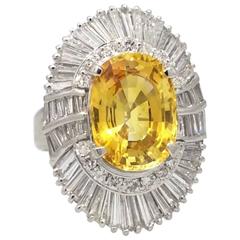 6.25 Carat Oval Yellow Sapphire and 2.50 Carats Diamonds Platinum Ballerina Ring