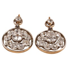 Vintage Diamond Earrings with 22 Diamonds, 18 Karat Yellow or White Gold