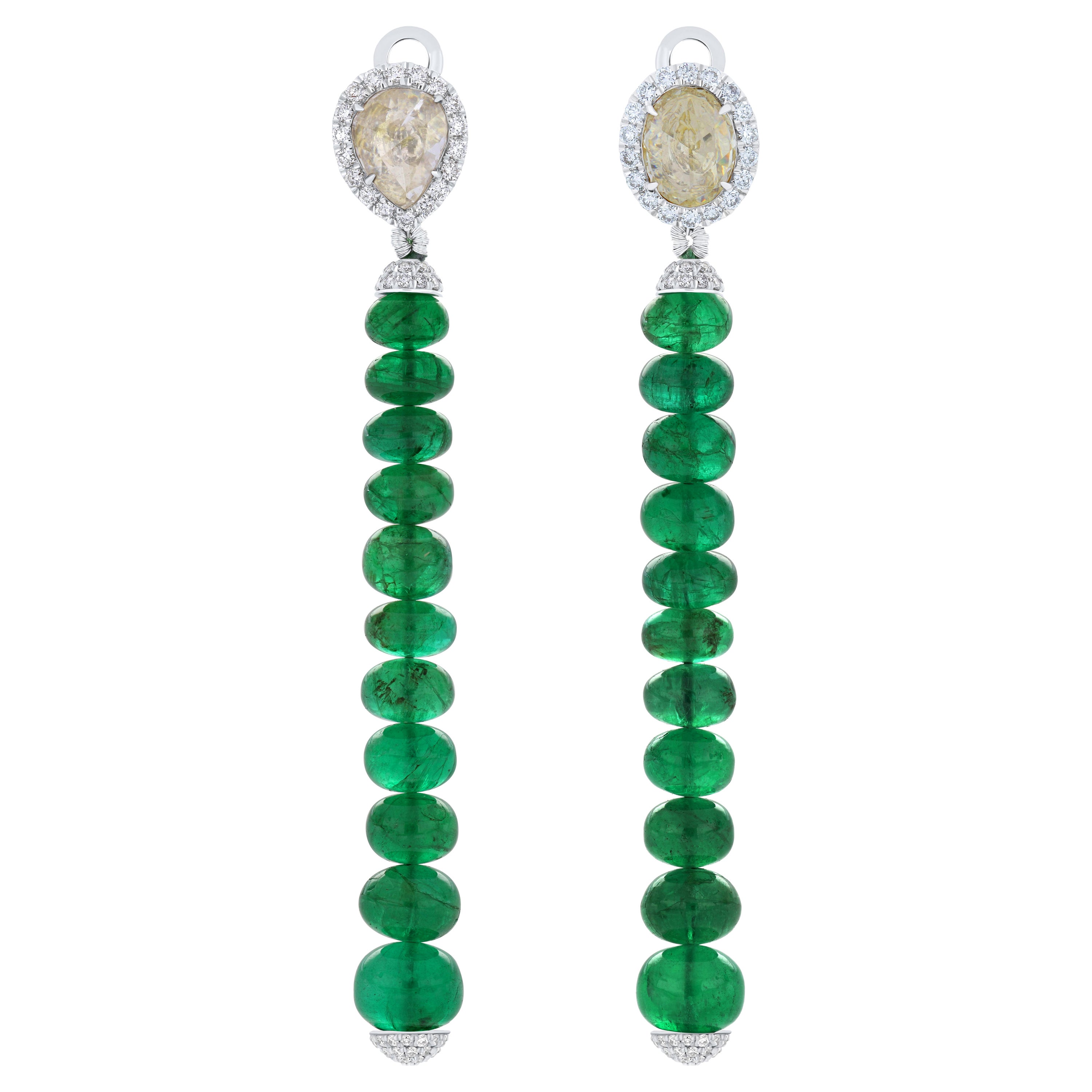 Emerald and Diamond in 18 Karat White Gold Christmas Gift Drop Beads Earring For Sale