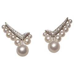 BOON Graduated Pearl Diamond Earrings in 18K White Gold