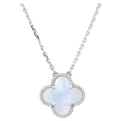 Van Cleef & Arpels Vintage Alhambra White Gold Mother of Pearl Pendant Necklace