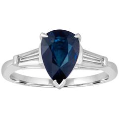 Certified 2.01 Carat Pear Blue Sapphire Diamond Platinum Ring 11