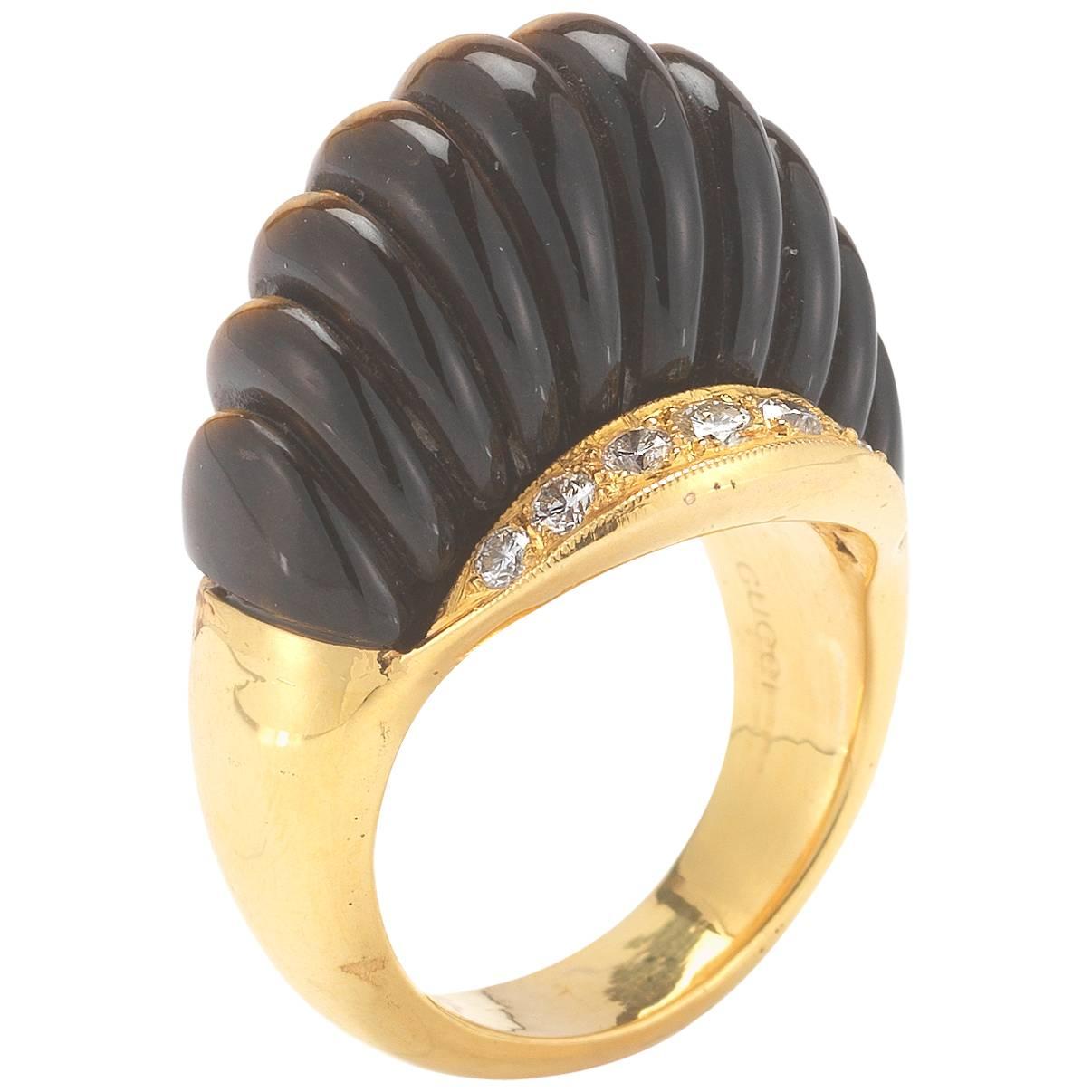 Gucci Tiger's Eye Diamond Gold Ring