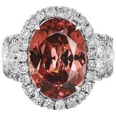 8.62 Carat Rose Zircon Diamond Halo French Pave Set Platinum Engagement Ring
