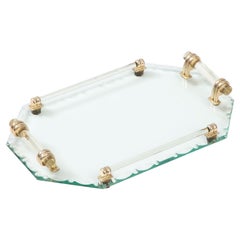 French Mirrored Tray Style of Jacques Adnet with Glass Handles