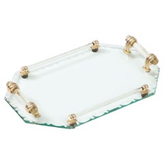 Vintage French Glass Tray Style of Jacques Adnet with Glass Handles