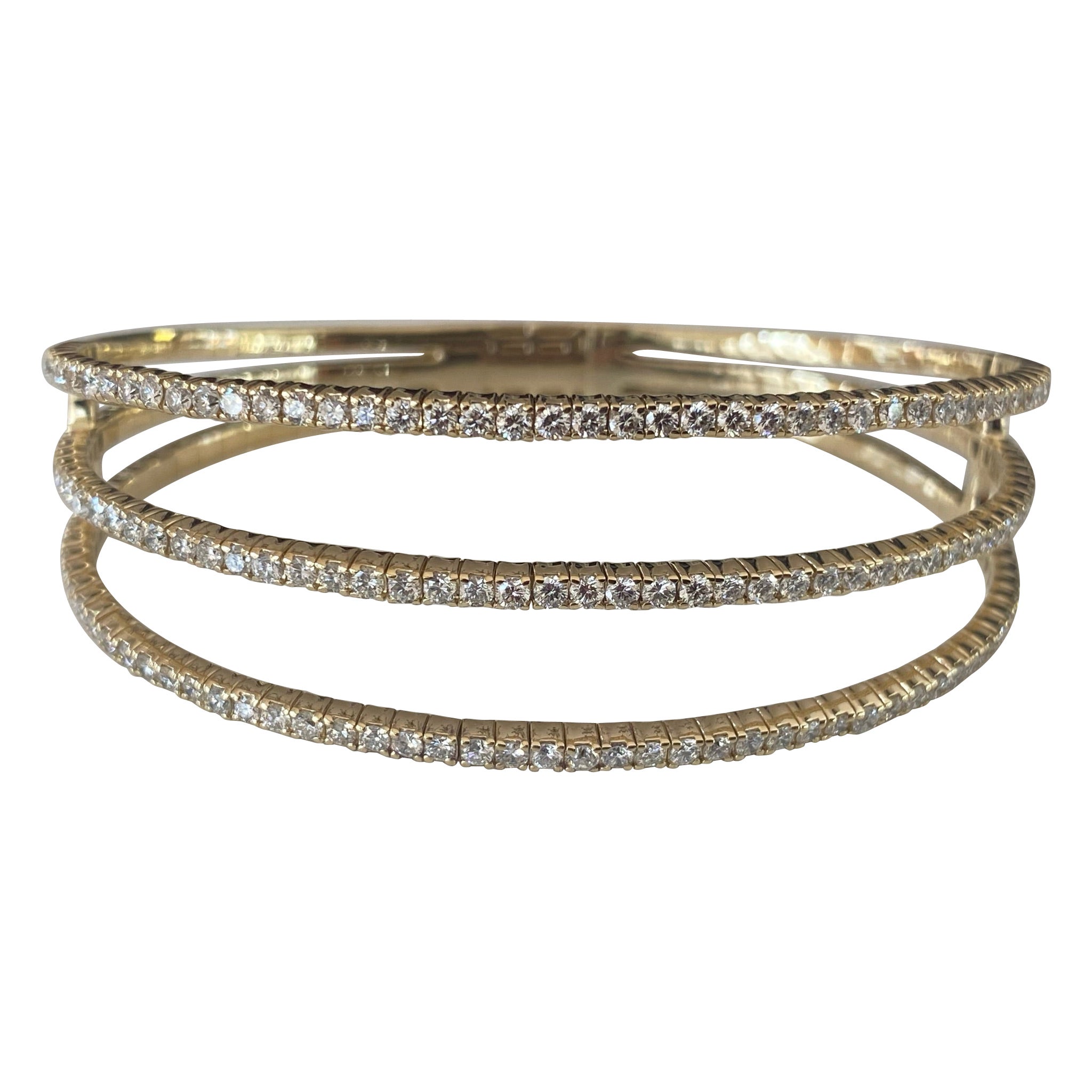 Three Row Diamond Flexible Bangle Bracelet For Sale