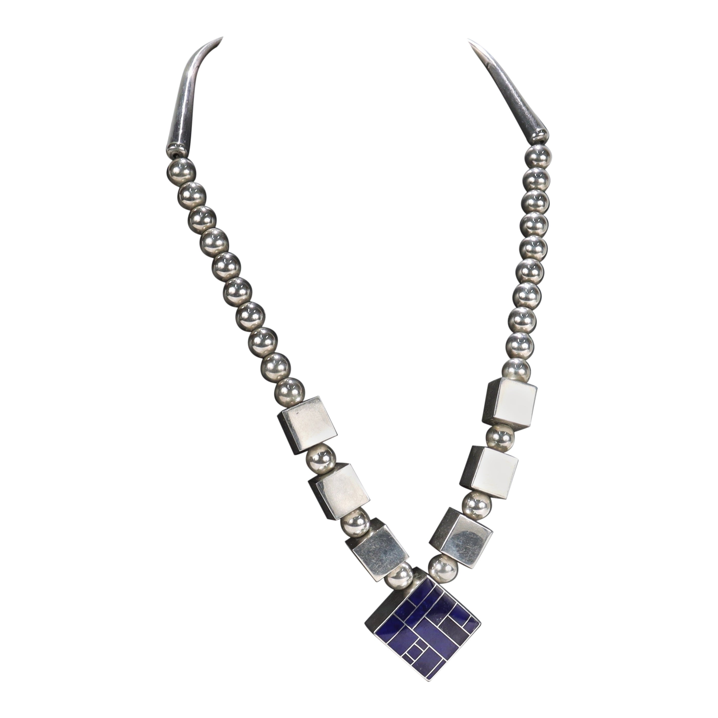 Ray Tracey Knifewing Navajo Sterling Silver & Lapis Lazuli Necklace