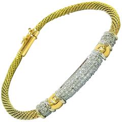 Adorable 2 Carats Diamonds in Two Color Gold Mesh Textured Bracelet
