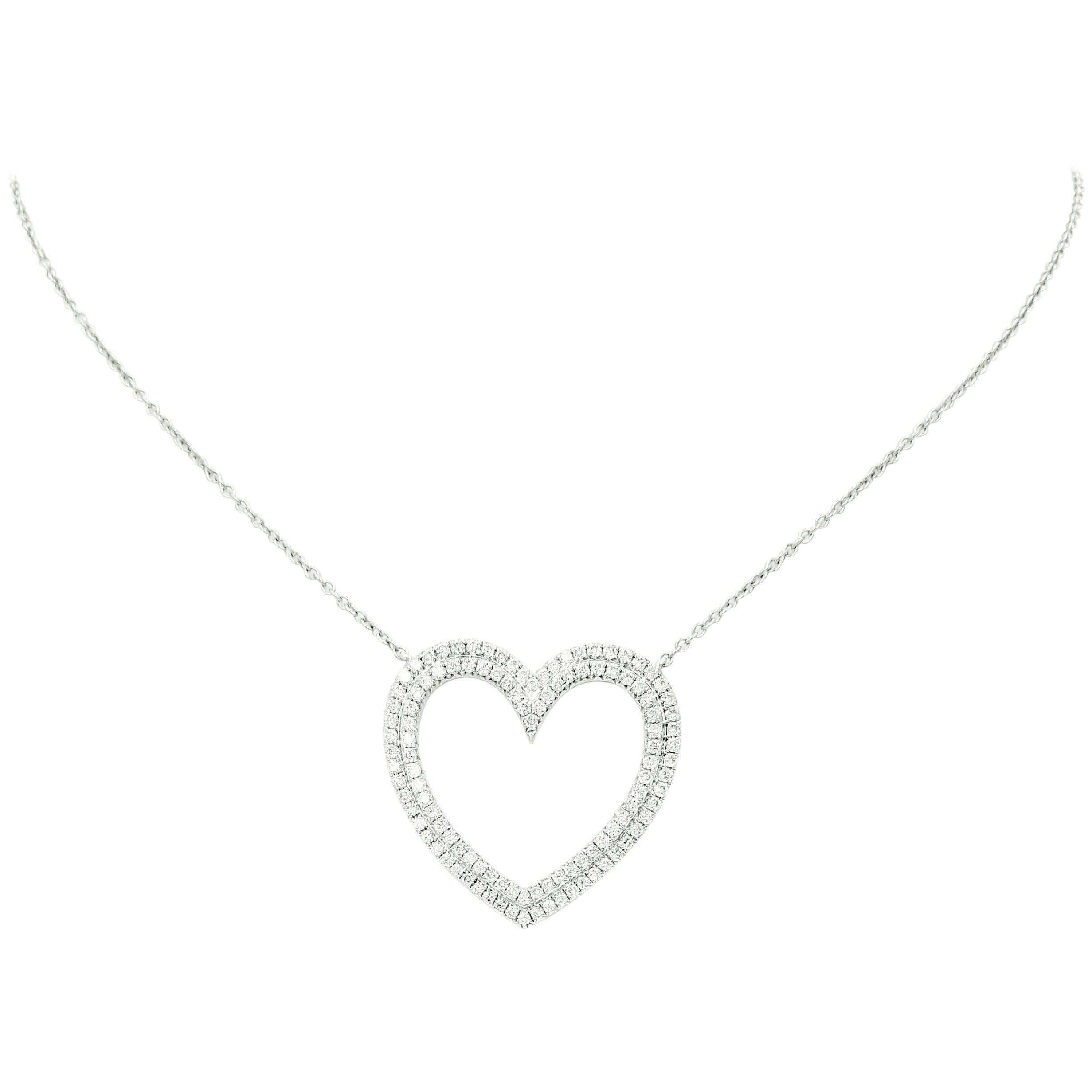 Tiffany & Co. Gorgeous 1.50 Carats Diamonds Platinum Large Double Heart Necklace For Sale