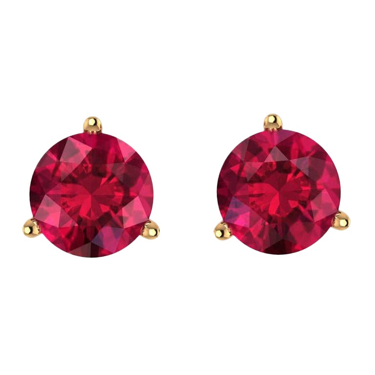 2.48 Carat Ruby Burma Pigeon Blood Red Earrings Martini Studs 18k Yellow Gold For Sale