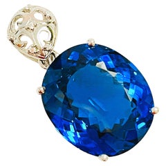 New African 34.70 Ct IF Swiss Blue Topaz & White Sapphire Sterling Pendant