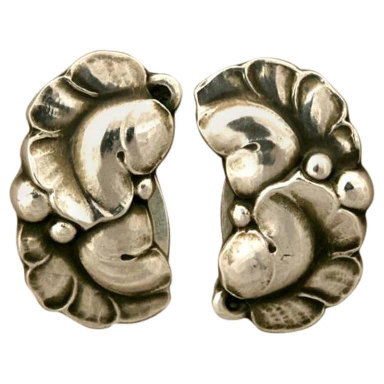 Georg Jensen Sterling Silver Leaf Earrings No. 50A