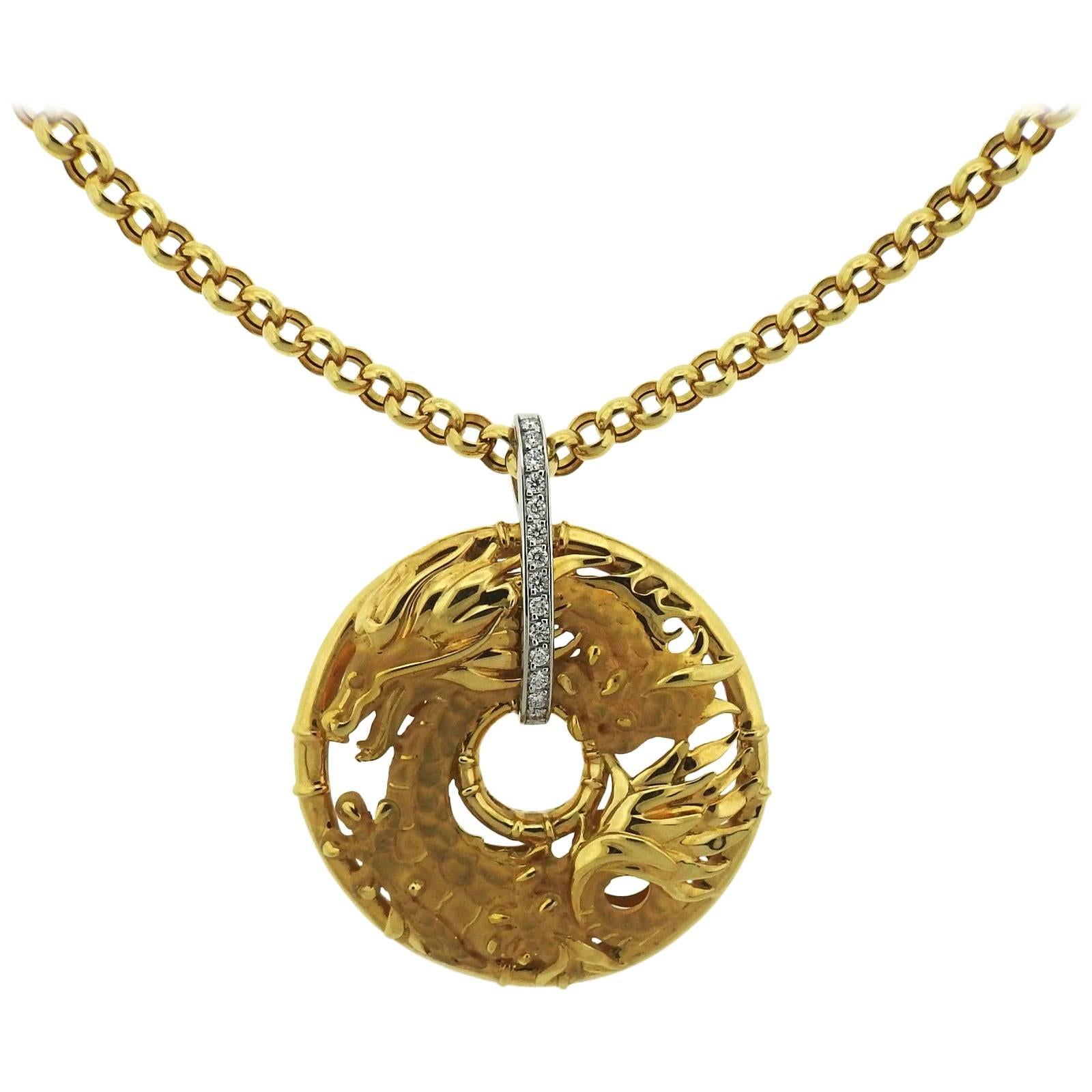Large Carrera Y Carrera Diamond Gold Dragon Pendant Necklace