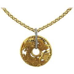 Large Carrera Y Carrera Diamond Gold Dragon Pendant Necklace
