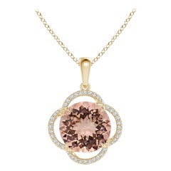 GIA Certified Natural Morganite Clover Halo Pendant in Yellow Gold