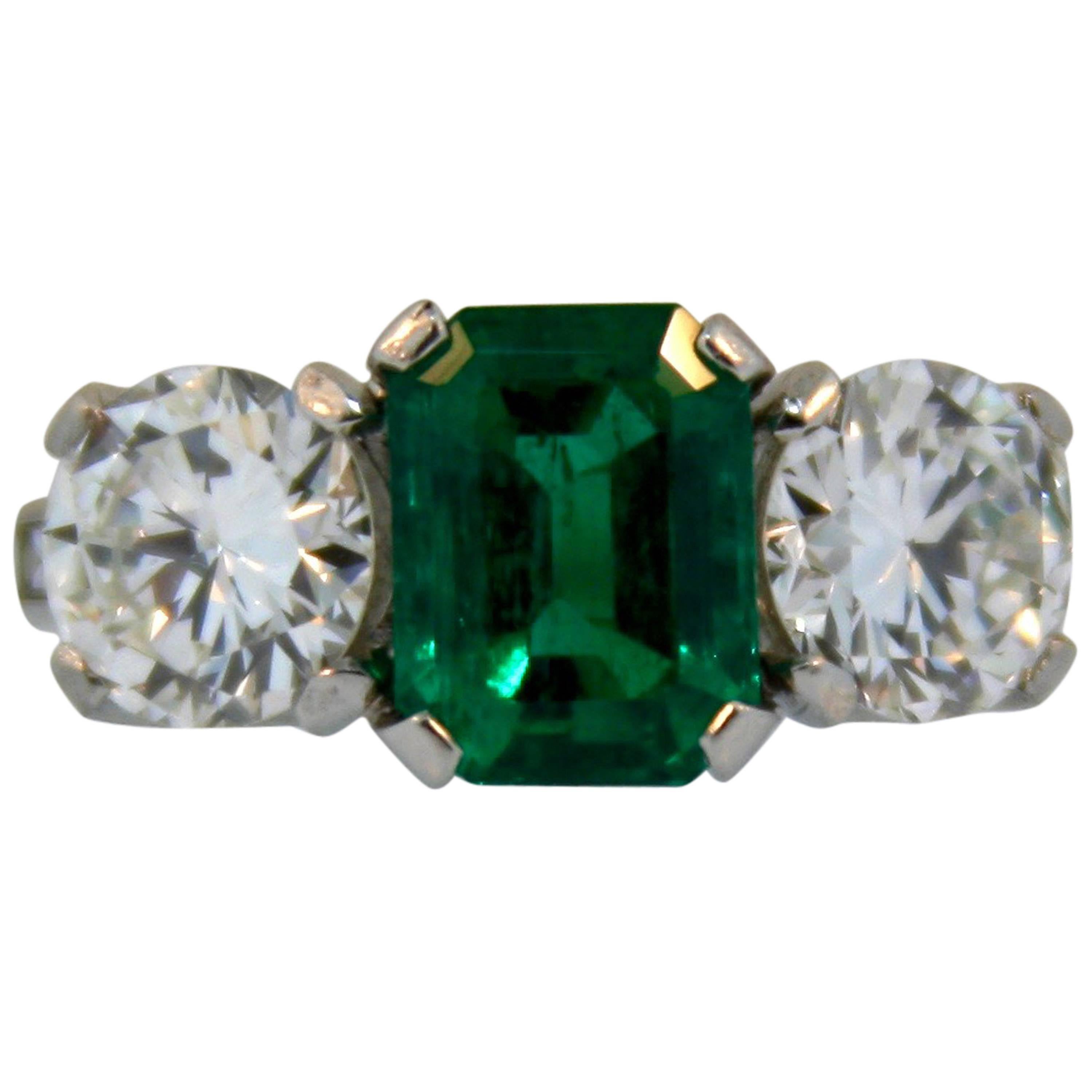 1940s 2.24 Carat GIA Cert Colombian Emerald Diamond Platinum Ring