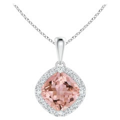 Ciondolo a raggiera in oro bianco con Morganite naturale e diamanti certificati GIA di Angara