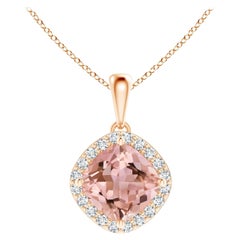 GIA Certified Natural Morganite and Diamond Halo Pendant in Rose Gold