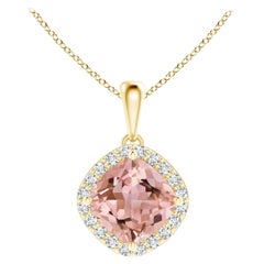 Colgante Halo de Morganita Natural y Diamante Certificado GIA en Oro Amarillo