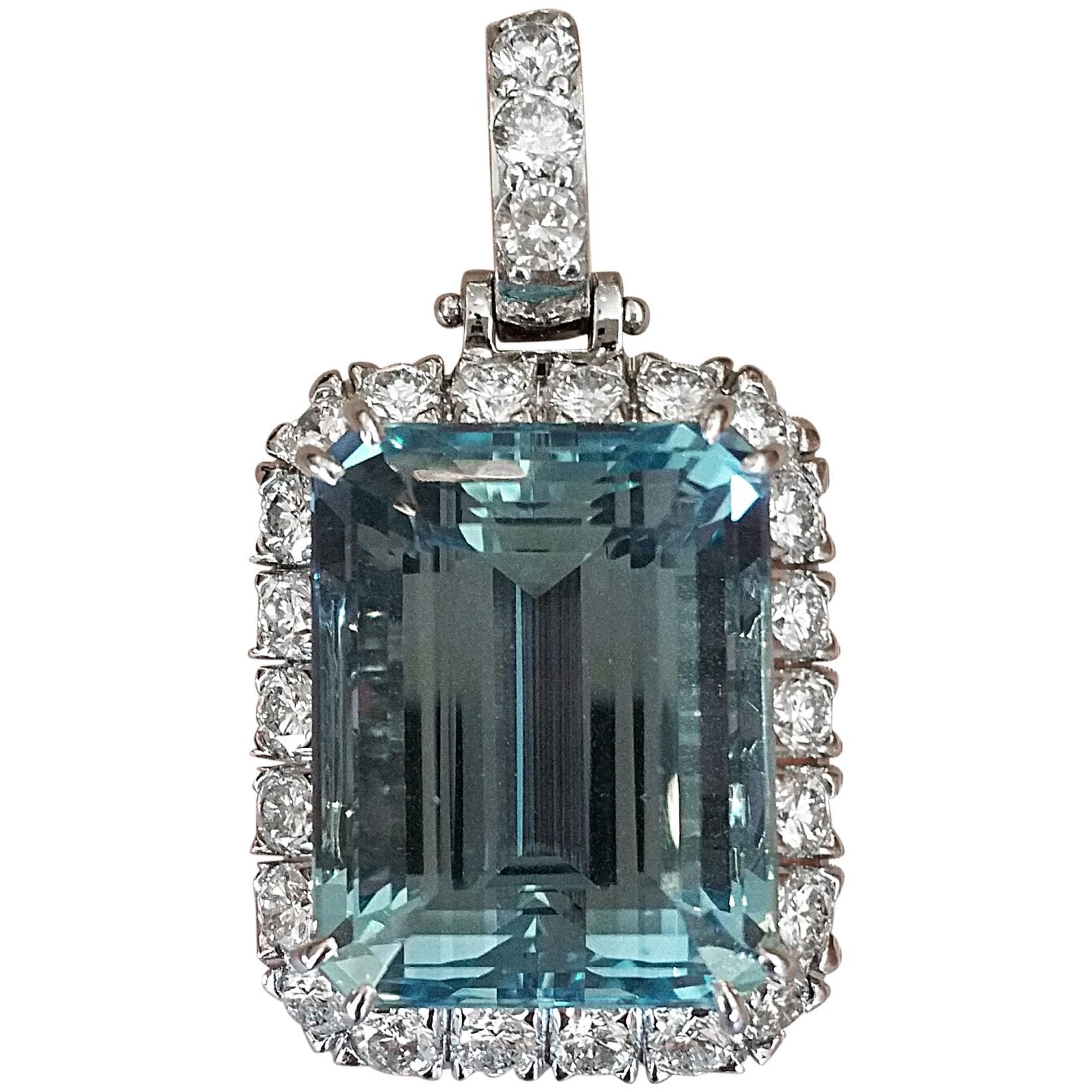 28.61 Carat Aquamarine Diamond Gold Custom Design Pendant For Sale