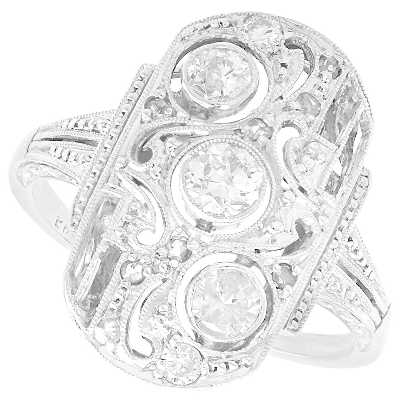 Anillo Art Decó de diamantes de 0,66 quilates y oro blanco de 14 quilates para vestido