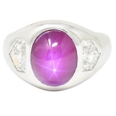 Mid-Century 5,53 Karat unbehandelter Stern-Rubin-Diamant-Platin-Ring