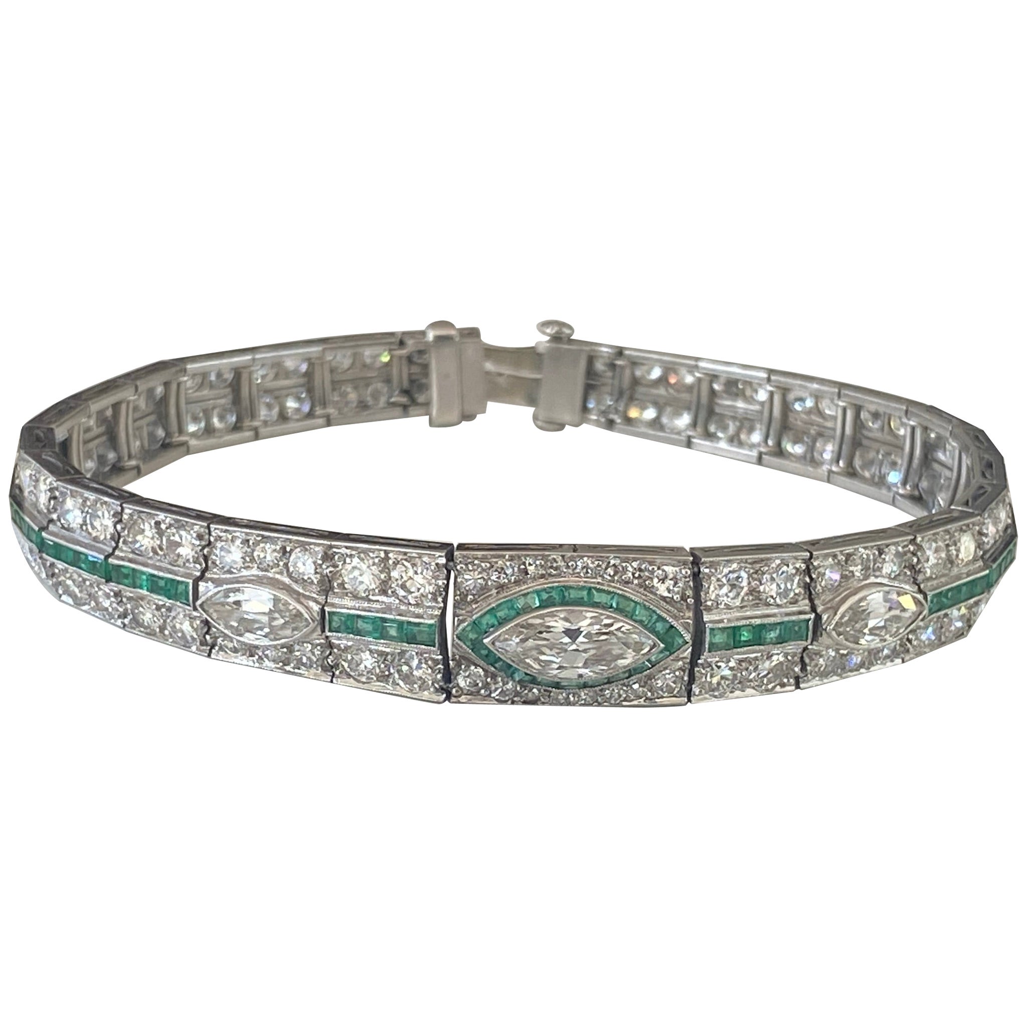Art Deco Diamond And Emerald Bracelet For Sale At 1stDibs