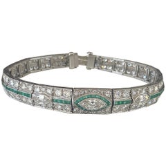 Art Deco Diamond and Emerald Link Bracelet